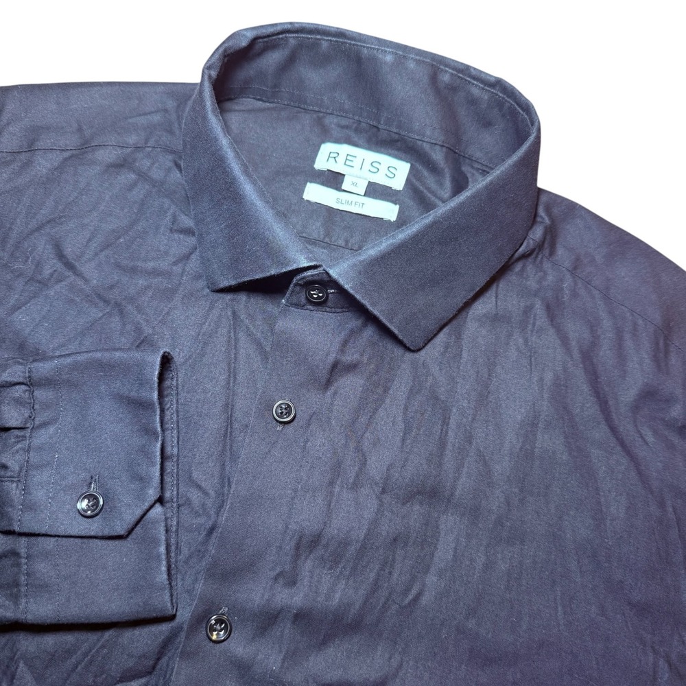 Reiss Notre Dame Slim Fit Shirt Mens XL Black Cotton Long Sleeve Button Down